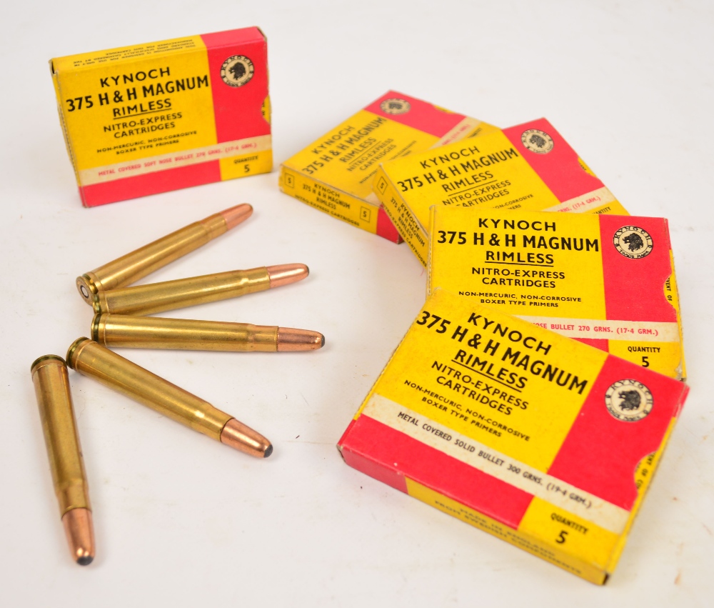 **Section 1 Firearms licence required** Five boxes of Kynoch 375 H&H Magnum 270grn cartidges,