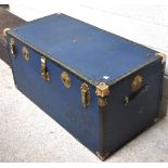 A 20th century brass bound travel chest in overall blue finish, 51 x 102cm.
