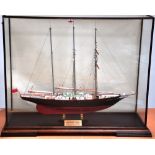 A detailed static model of the three masted schooner "The Sir Winston Churchill built for the Sail