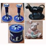 A collectors lot comprising pair of Dudson brothers candlesticks and biscuit barrel,