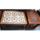 A retro coffee table and a nest of Danish tile top tables (2).