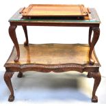 Two reproduction walnut coffee tables on cabriole,