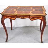 A 20th century walnut inlaid French style hall table, inlay of swags, scrolls and flowers,