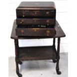 A small oak drop leaf side table and an oak three drawer canteen of cutlery (2). CONDITION REPORT