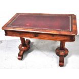 An early Victorian mahogany writing table, the leather lined top above two frieze drawers,