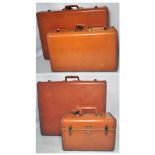 A vintage set of tan colour Samsonite luggage to include a vanity case and three suitcases of