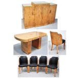 A good Art Deco birdseye maple dining suite, comprising rounded rectangular table, 136 x 85cm,