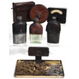 A mixed lot to include three hip flasks, a quantity of 20th century coinage,