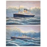 Two watercolours on card depicting the White Star liner "Albertic" and one other unnamed, 29.