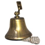 An unnamed brass ships bell complete with bracket and clapper, diameter of bell approx 20cm.