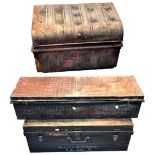 Three vintage metal chests.