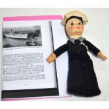 A Norah Wellings doll with felt body and cap inscribed Reina Del Mar, height 20cm,