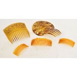 Two large faux tortoiseshell hair combs and three similar smaller examples (5).