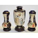 A pair of Japanese Meiji period Satsuma vases of double gourd form,