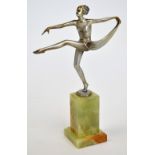 JOSEPH LORENZL; an Art Deco silvered bronze model of a dancing girl balancing on one leg, on