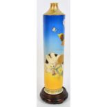 An unusual Japanese Meiji period Satsuma cylindrical tall vase, the neck with detailed gilt