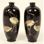 A pair of Japanese Meiji period cloisonné vases of ovoid form,