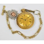 An unusual 18ct yellow gold cased crown wind pocket watch,