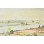 GEORGE THOMPSON (born 1934); watercolour, view of the meadows, Chester, signed, 25 x 34cm,