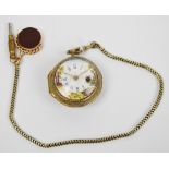 An 18th century skeletonised verge pocket watch with finely painted enamel dial decorated with a