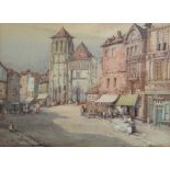 NOEL HARRY LEAVER (1889-1951); watercolour "Street Scene, Normandy", signed, titled to mount,