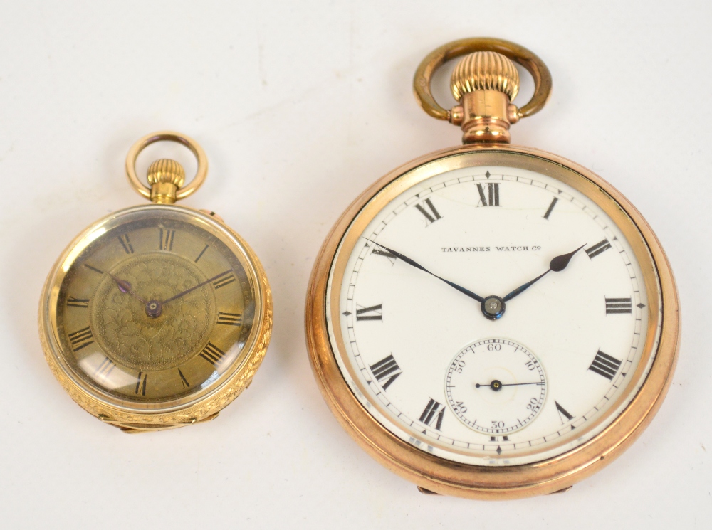 An early 20th century 18ct yellow gold cased open face lady's crown wind fob watch with circular