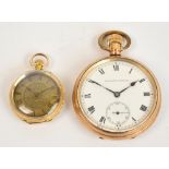 An early 20th century 18ct yellow gold cased open face lady's crown wind fob watch with circular