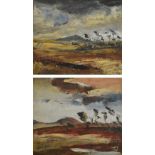 COLUM ROBERT GORE-BOOTH (1913-1959); pair of oils on board, rural stormy landscape scenes, unsigned,