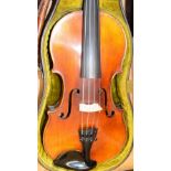 A full size German violin with two-piece back, Stradivarius copy, length of back 35.