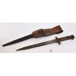 A Wilkinson of London bayonet with leather scabbard and belt attachment, length 44.5cm.