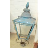 A Victorian blue painted exterior light, only one section of glass remaining, length 100cm.