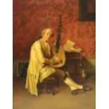 THEODORE CERIEZ (1832-1904); oil on panel, seated man playing a lute, signed, bearing traces of