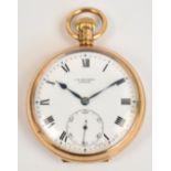 A 9ct yellow gold cased open face crown wind pocket watch, the movement and dial signed JW Benson,