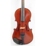 An unusual 1/8 size child's violin with two-piece back, unlabelled, length of back 26.