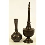 An Eastern floral decorated rose water sprinkler and a floral decorated bidri, height 14cm (2).