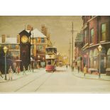 ATER ARTHUR DELANEY; a signed limited edition coloured print "Altrincham", 218/500, 32.