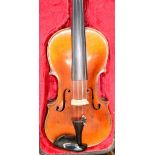 A full size German violin with two-piece back, Stainer copy with label, length of back 35.