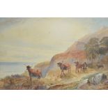 JOHN TEASDALE (1848-1926); watercolour, "Isle of Arran", coastal landscape with cattle,