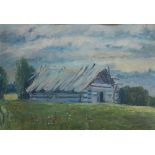 EARLY TO MID 20TH CENTURY CONTINENTAL SCHOOL; oil on board, a barn in landscape,