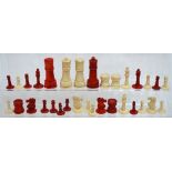 *Amended Description* A collection of turned bone and stained bone chess pieces, height of king 6.