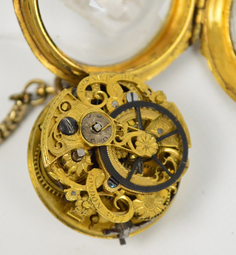 An 18th century skeletonised verge pocket watch with finely painted enamel dial decorated with a - Image 2 of 3