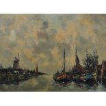 20TH CENTURY DUTCH SCHOOL; oil on canvas, canal scene with windmills, unsigned, 60 x 80cm, framed.