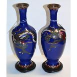 A pair of Japanese Meiji period blue ground cloisonné baluster vases,