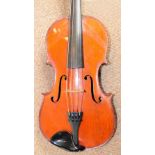 A full size German viola with two-piece back, unlabelled, length of back 39.4cm.