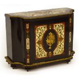 A 19th century French ebonised and Boullework writing cabinet, the hinged lid enclosing letter rack,