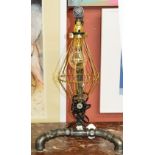 An unusual scratch built industrial "Steampunk", tubular standard lamp with basket shade,