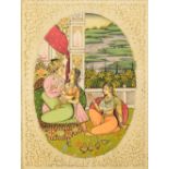 A 20th century Mughal school painting on oval bone panel,