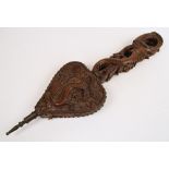 A set of early 20th century Chinese carved hardwood bellows decorated with dragons, length 73cm.