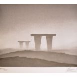 After TREVOR GRIMSHAW; a signed limited edition black and white print, "The Monoliths", no.