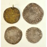 Three Elizabeth I hammered silver coins, and a fourth similar example.